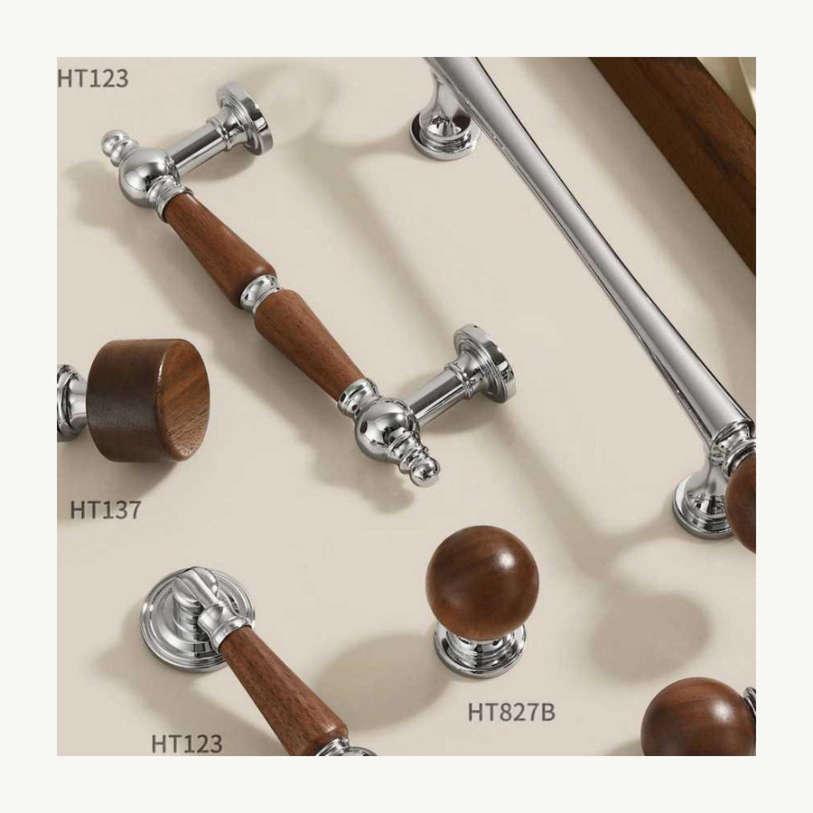 Brass-and-Wood Pull - Solid Brass & Copper Pulls