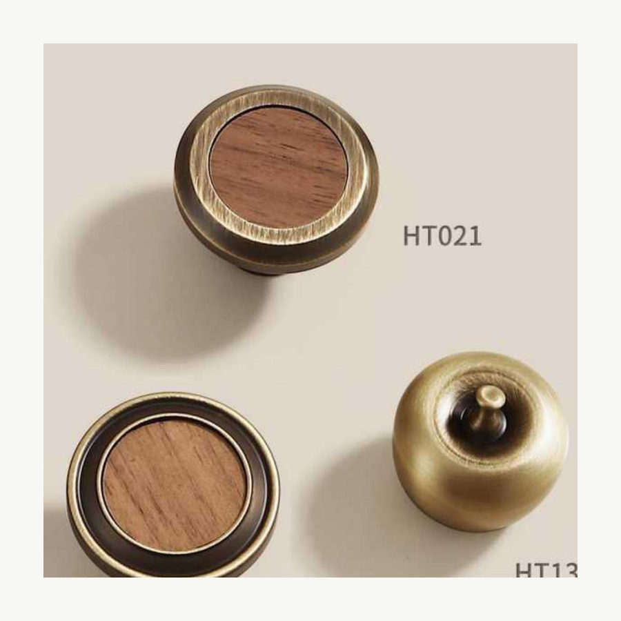 Brass-and-Wood Knob - Solid Brass & Copper Pulls