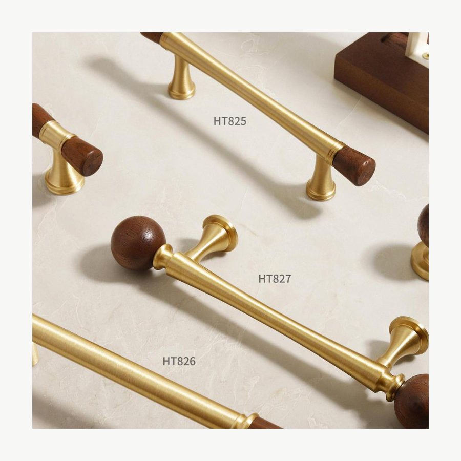 Brass-and-Wood Pull - Solid Brass & Copper Pulls