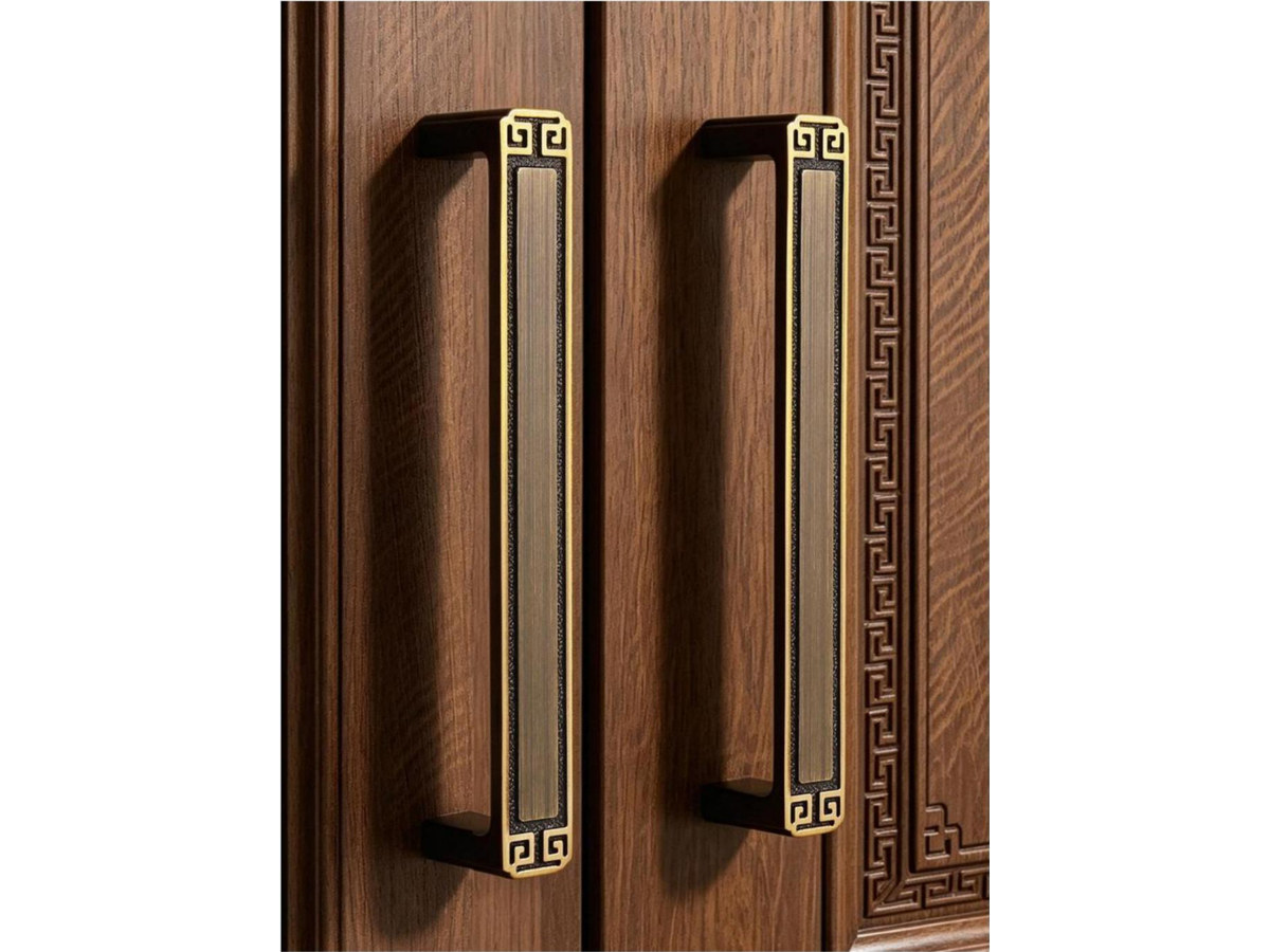 Solid Brass Fret-Pattern Pull - Solid brass cabinet hardware