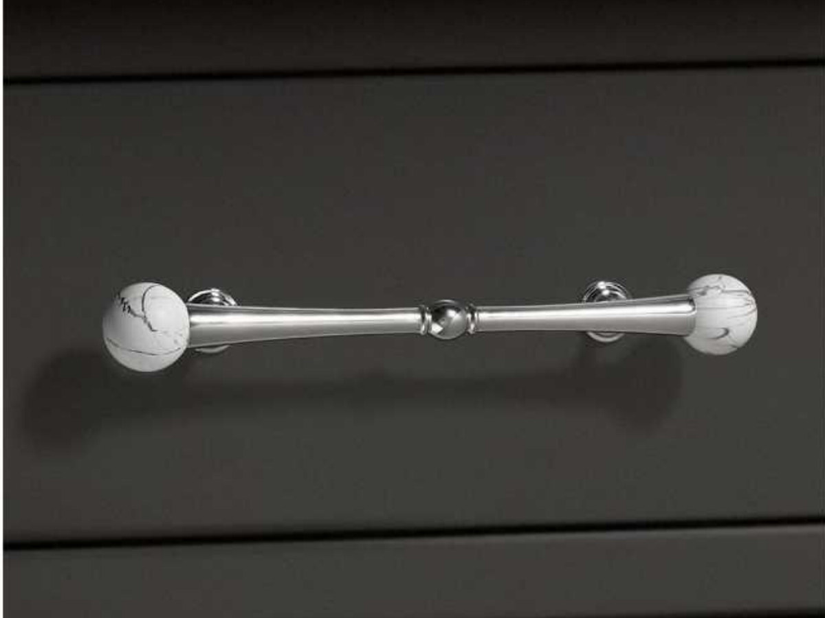Brass Pull with Marble-Effect Sphere - Brass and marble-effect stone cabinet hardware