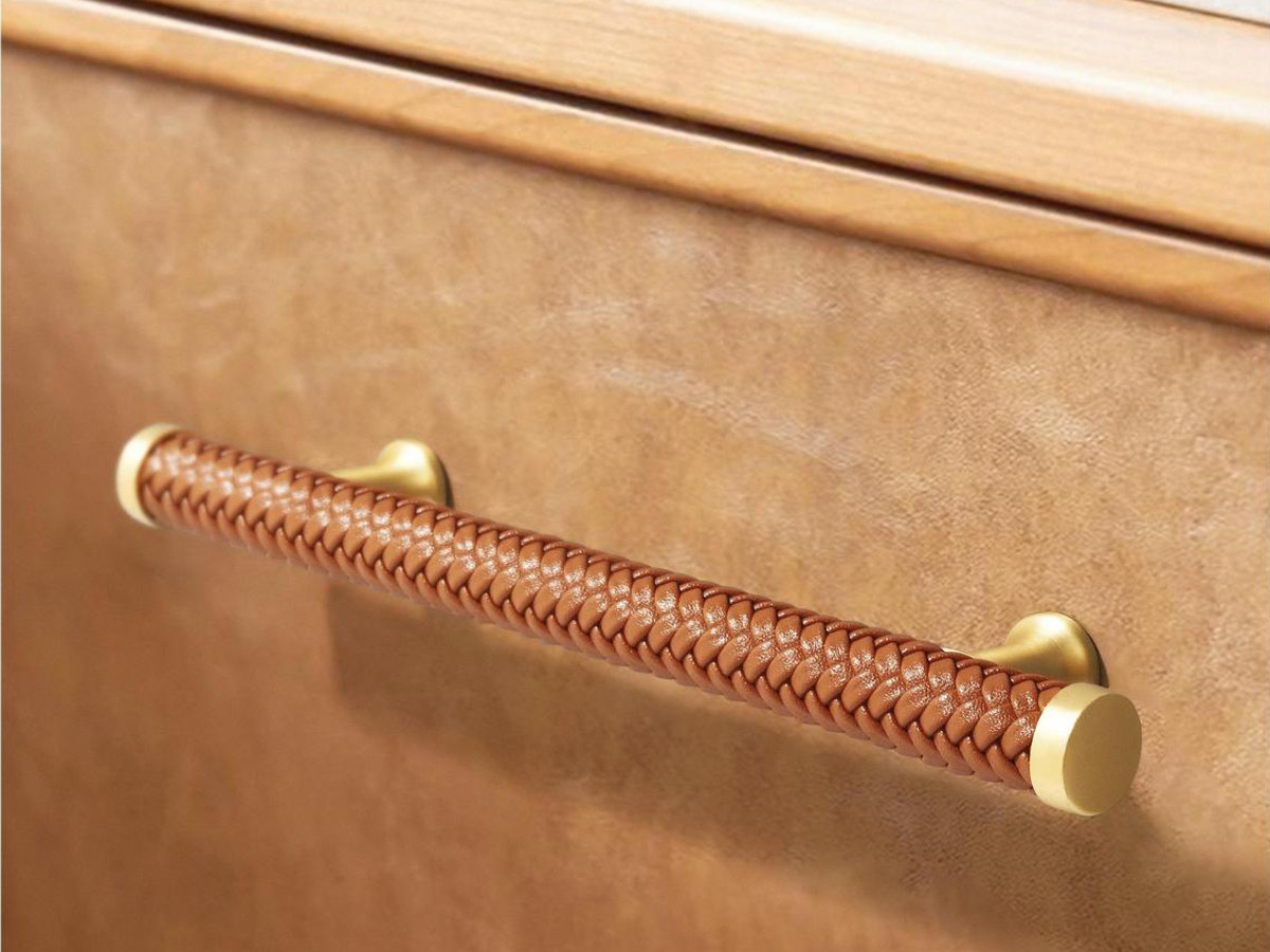 Woven Leather Pull with Metal Ends - Woven leather with metal ends cabinet hardware