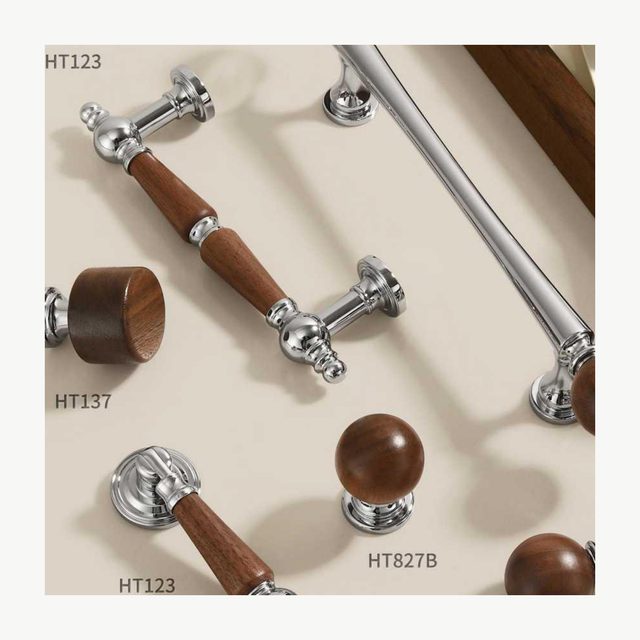 Brass-and-Wood Pull - Solid Brass & Copper Pulls