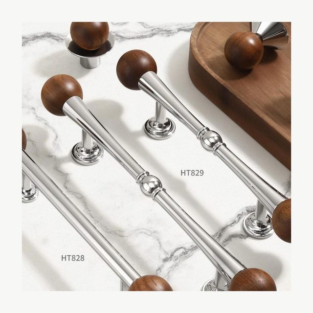 Brass-and-Wood Pull - Solid Brass & Copper Pulls